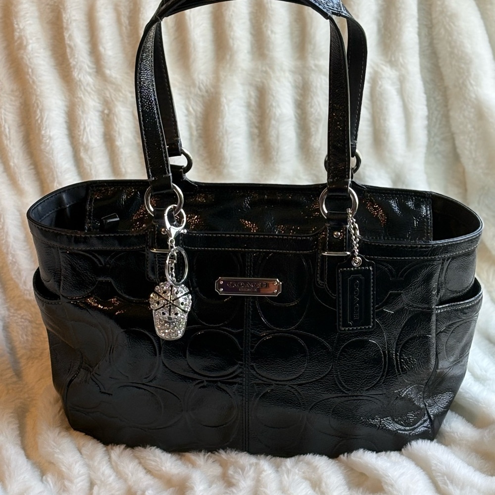 Coach Black Shoulder Bag with Embossed Pattern - Picture 1 of 15